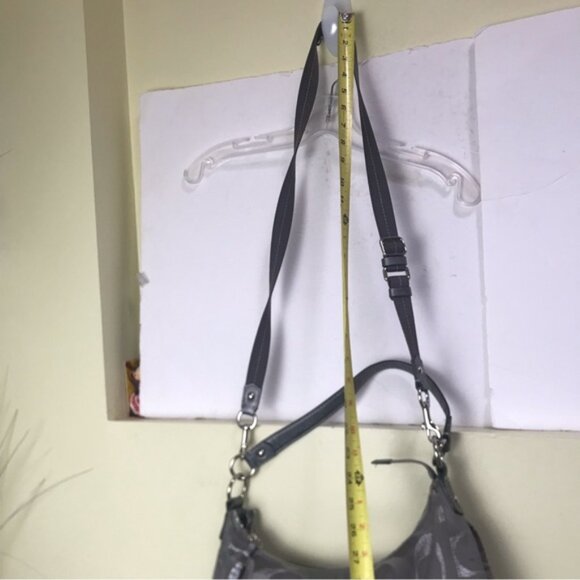 COACH Hobo Shoulder Crossbody Bag CC Silver Metallic Signature Leather Canvas - Picture 13 of 16
